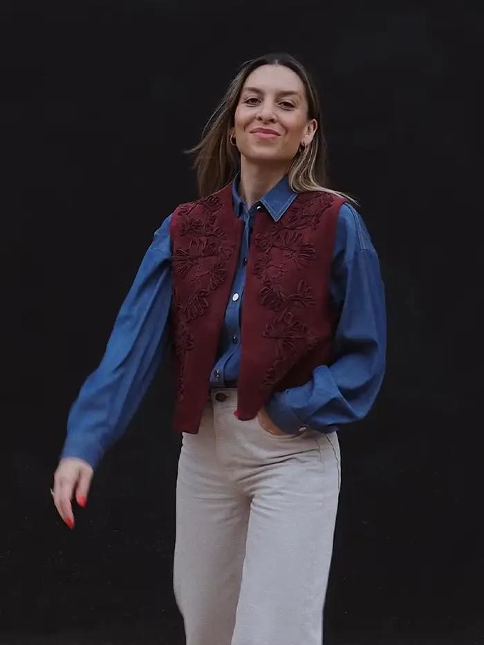 Été élégant femmes col rond broderie Design Vintage gilet haut femme solide sans manches décontracté Style de rue