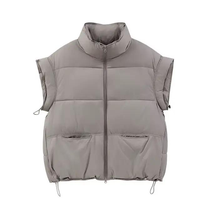 Gilet femme 2025 automne hiver veste sans manches manteau ample court col montant vers le bas coton