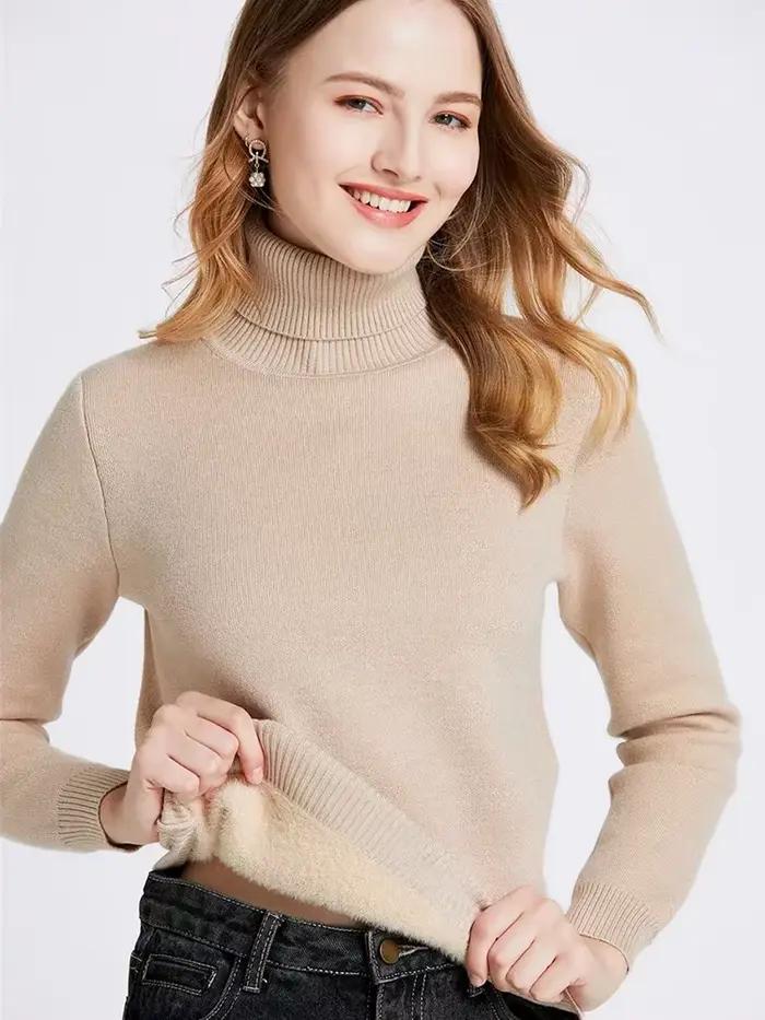 2023 Pull femmes hiver épais en peluche polaire doublé tricot