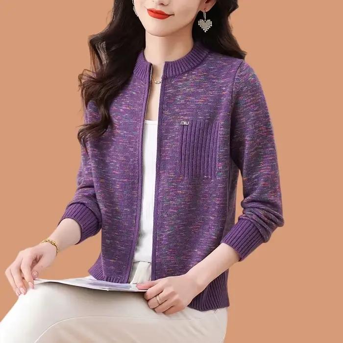 Cardigan en tricot à fermeture éclair pour mère