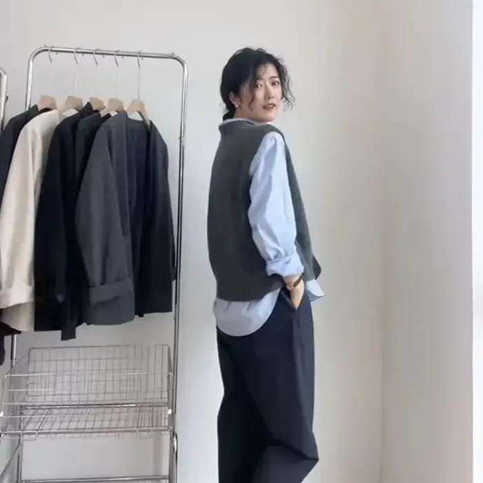 Solide col rond femmes tricoté gilet pull Style coréen vêtements tendance 2025