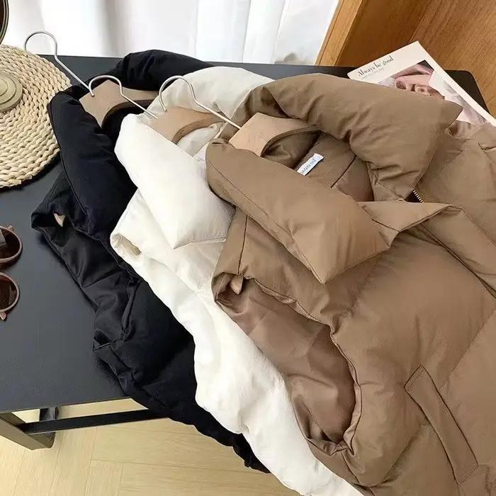 Fermeture éclair vers le bas coton gilet femmes automne hiver court ample