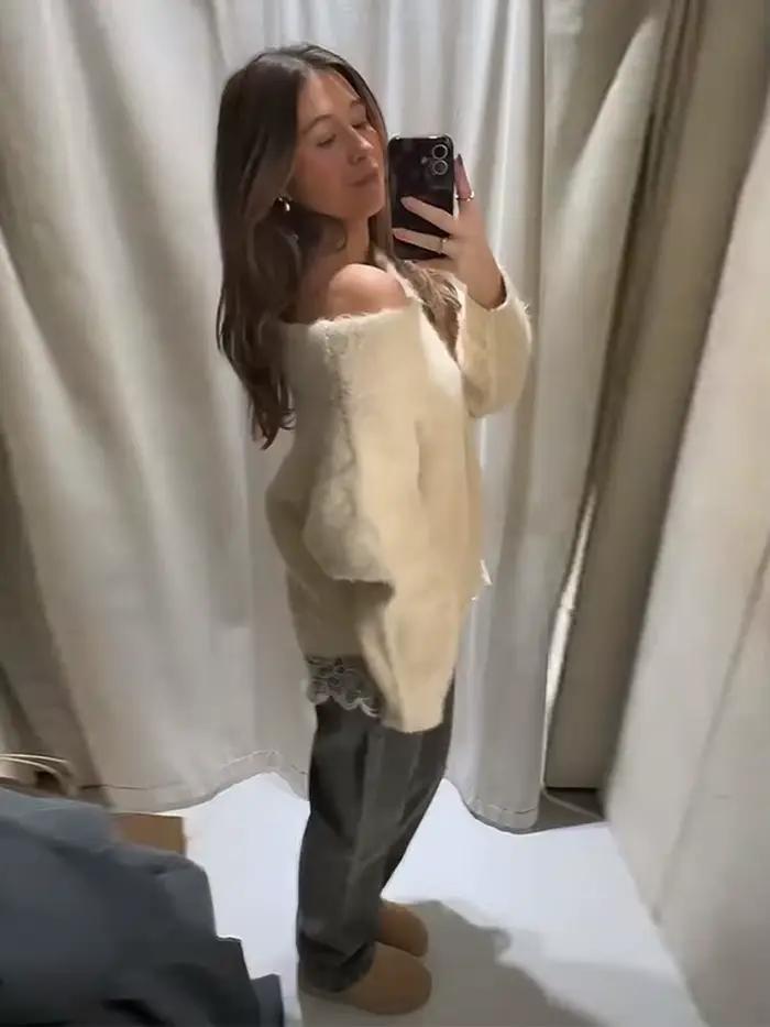 Pull en tricot patchwork en dentelle pour femmes