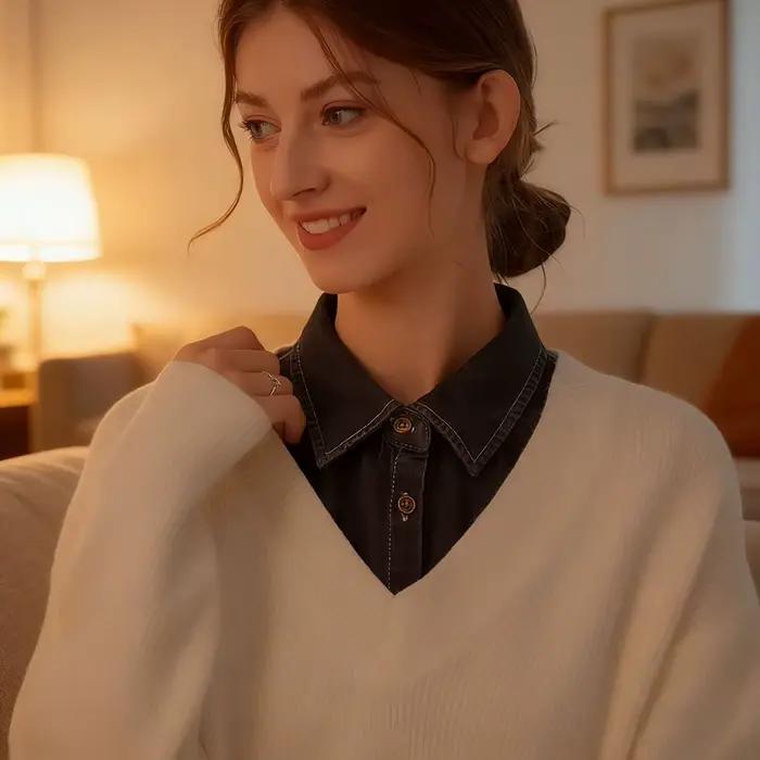 Faux col de chemise pour femme en jean, détachable, professionnel, polyvalent, décoratif, style demi-chemise