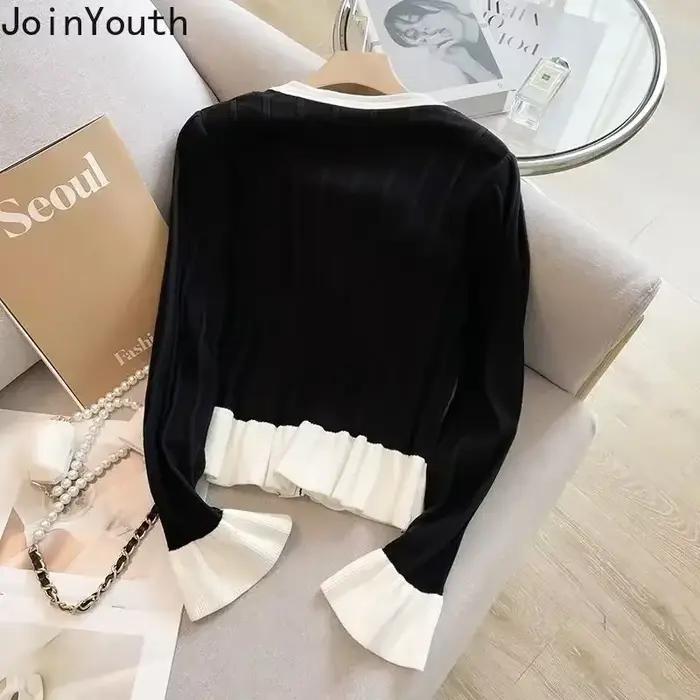 Doux Cardigan femmes vêtements col rond manches évasées tunique Sueter Mujer volants Vintage tricoté Pull manteau coréen