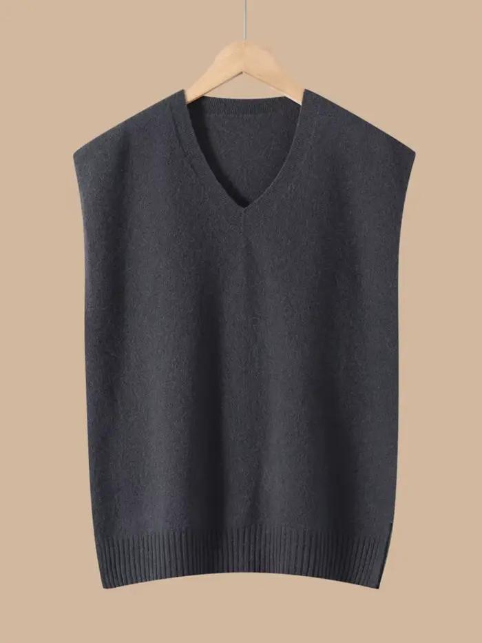 Gilet en laine mérinos pour femmes, col en V, coupe ample, décontracté, automne hiver, élégant et confortable
