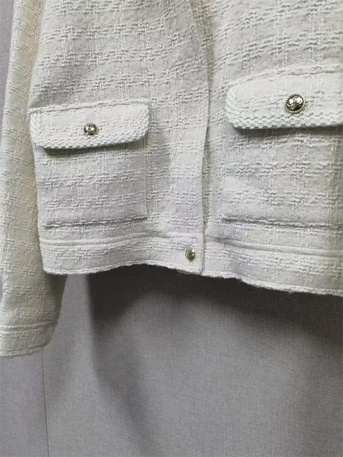 Manteau en tweed tissé à col rabattu pour femmes