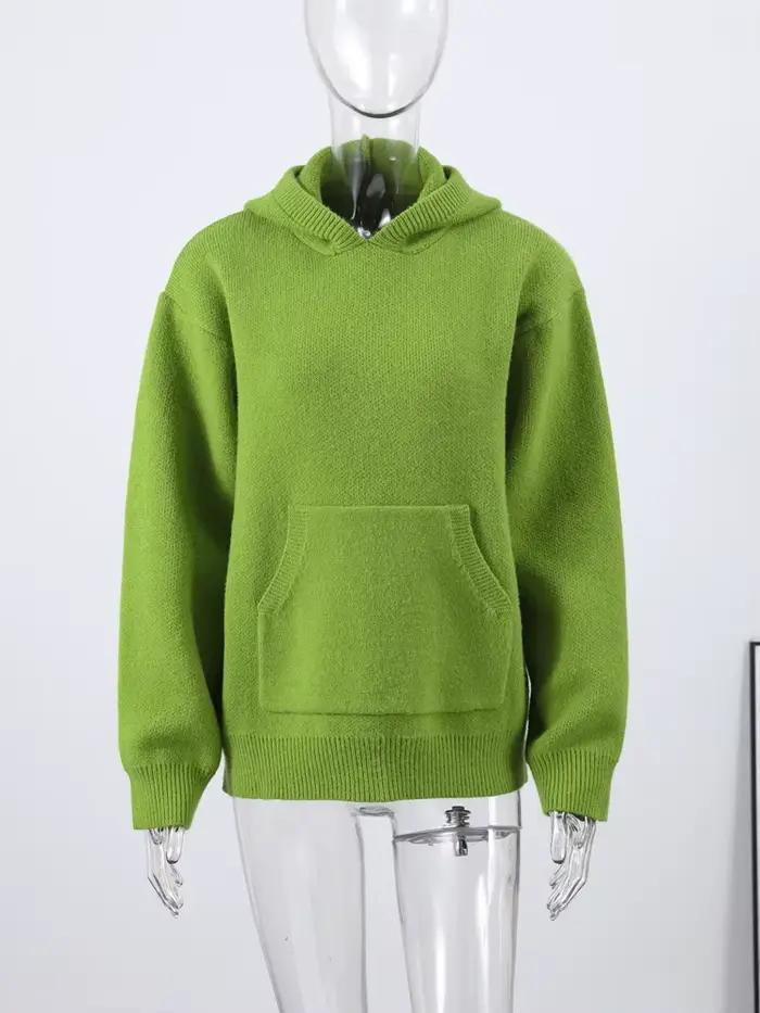Pull à capuche surdimensionné vert à manches longues pour femme