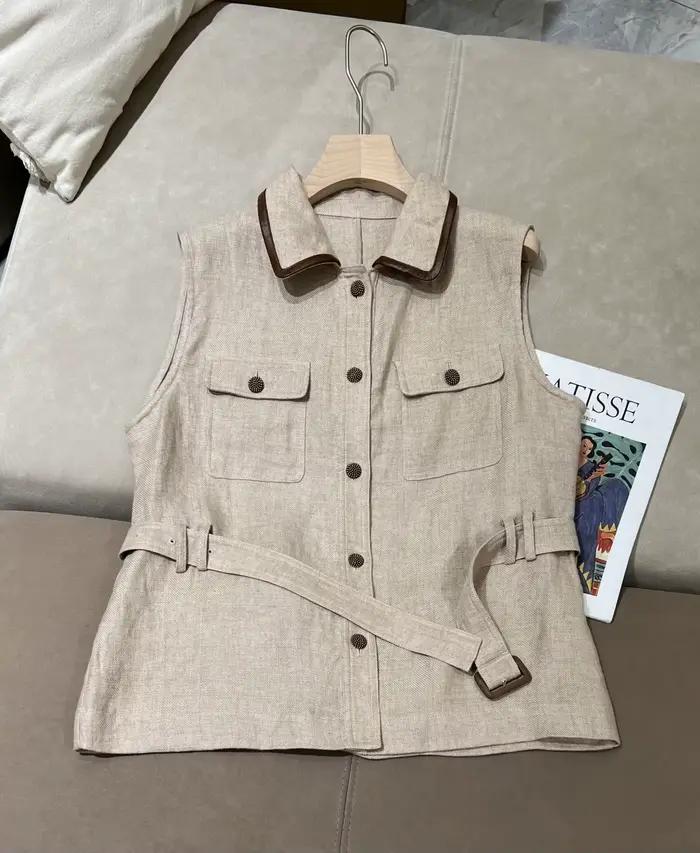 Gilet ajusté en lin sans manches et jupe à taille élastique pour femmes, élégant ensemble deux pièces pour occasions printanières et estivales