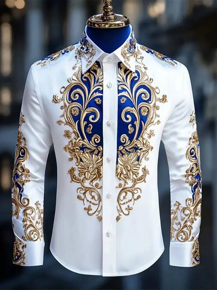 Chemise à col à manches longues pour hommes, chemise imprimée à la mode, fête sociale, tissu doux, confortable, luxe, haute qualité, nouveau