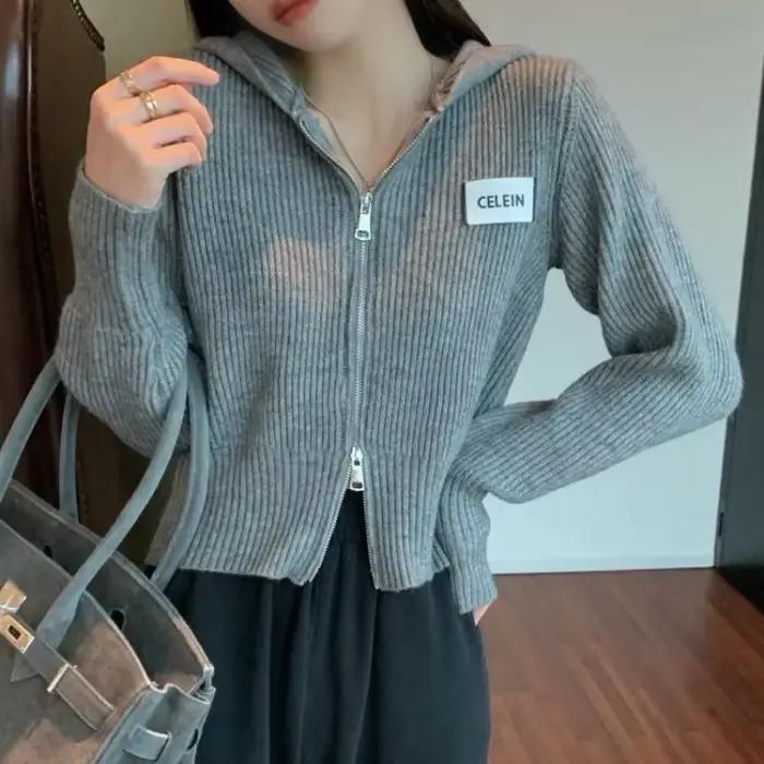 Pull à Capuche avec Fermeture Éclair pour Femme