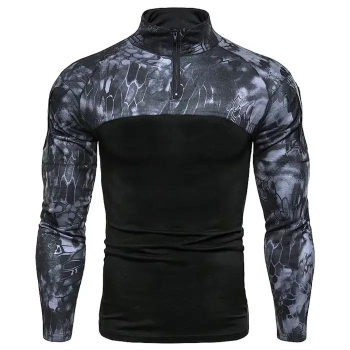 Sweat-shirt tactique à capuche pour hommes, pull d'extérieur à manches longues, léger, col montant, coupe cintrée, printemps-automne