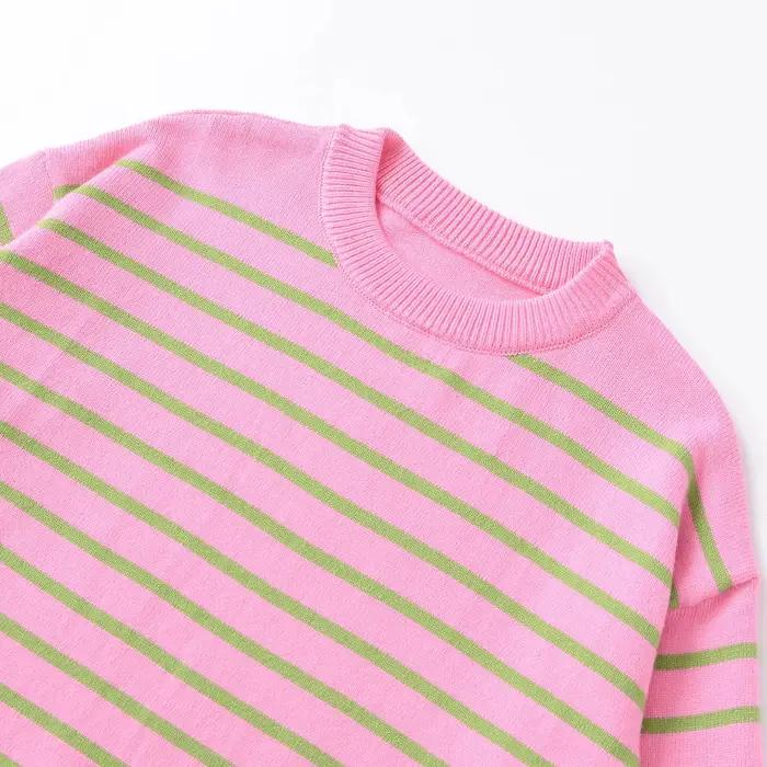 Pull Minimaliste Rayé à Col Rond et Manches Longues pour Femme – Hauts et Tricots Féminins