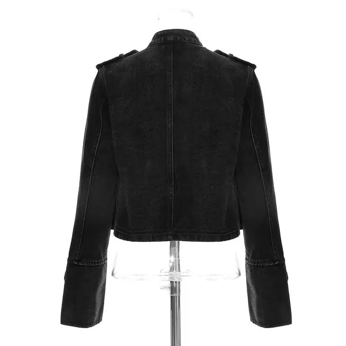 Veste en jean décontractée streetwear ample à boutons et fentes pour femme