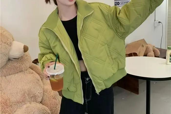 Col montant tempérament vert coton vêtements automne et hiver nouveau Design
