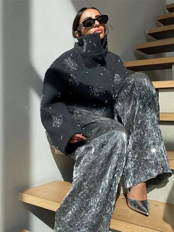 Veste à paillettes flocon de neige vintage pour femme