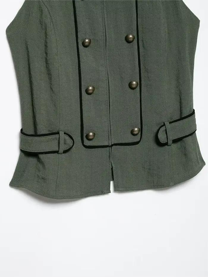 HH Gilet Militaire Bohème Romantique Olive pour Femme