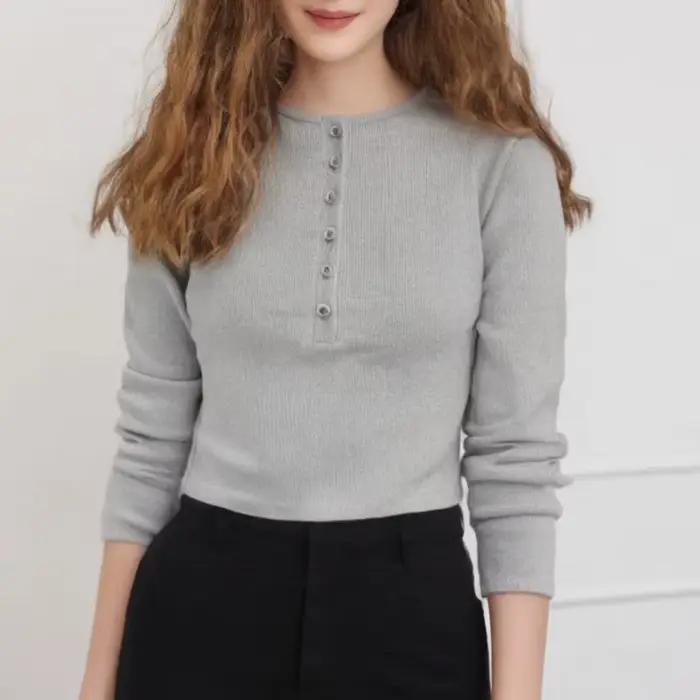 Puloru-T-shirt à manches longues et col Henley pour femme