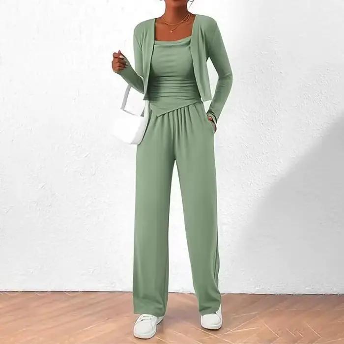 Ensemble trois pièces Cardigan pour femme, gilet décontracté avec pantalon à jambes larges, pour les déplacements, automne et hiver 2025