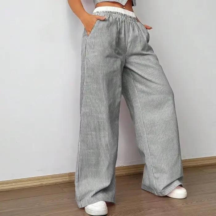 2025 nouveau élégant rayé sans manches col en v gilet taille contraste Co pantalon deux pièces ensemble été Woen ensembles mode costume haut