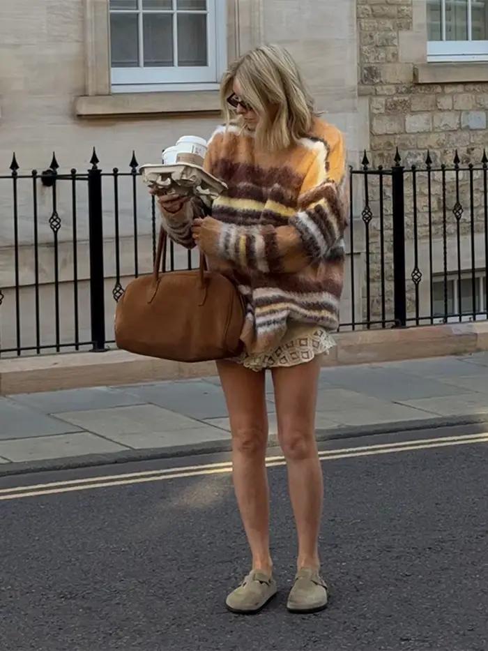 Rétro Mohair rayé pull femmes décontracté en peluche ample col rond manches longues chandails femme 2025 automne Chic rue tricots