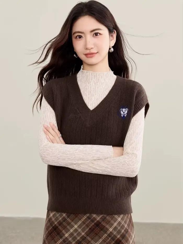 Gilet pull sans manches style universitaire pour femme SENTUBILA