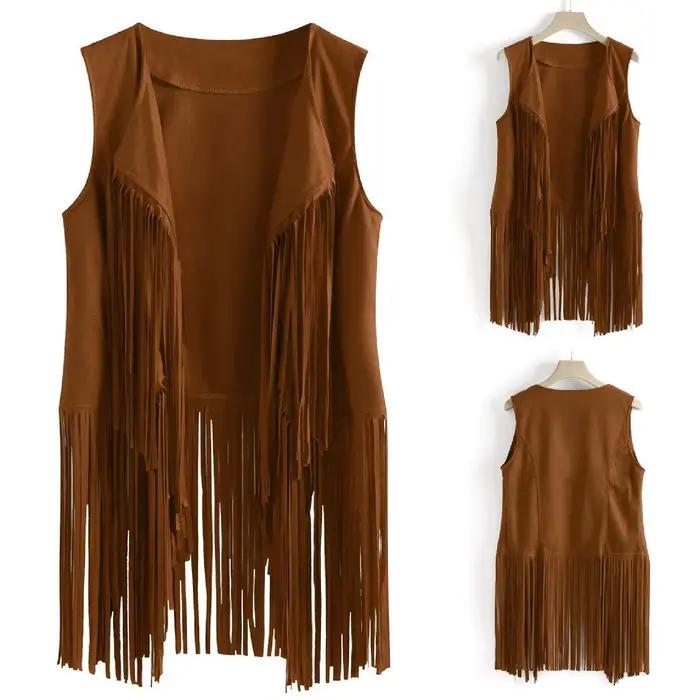 Nouveau Gilet Frangé Sans Manches pour Femme 2025 – Cardigan Ouvert Style Artistique Rétro Personnalisé en Tissu