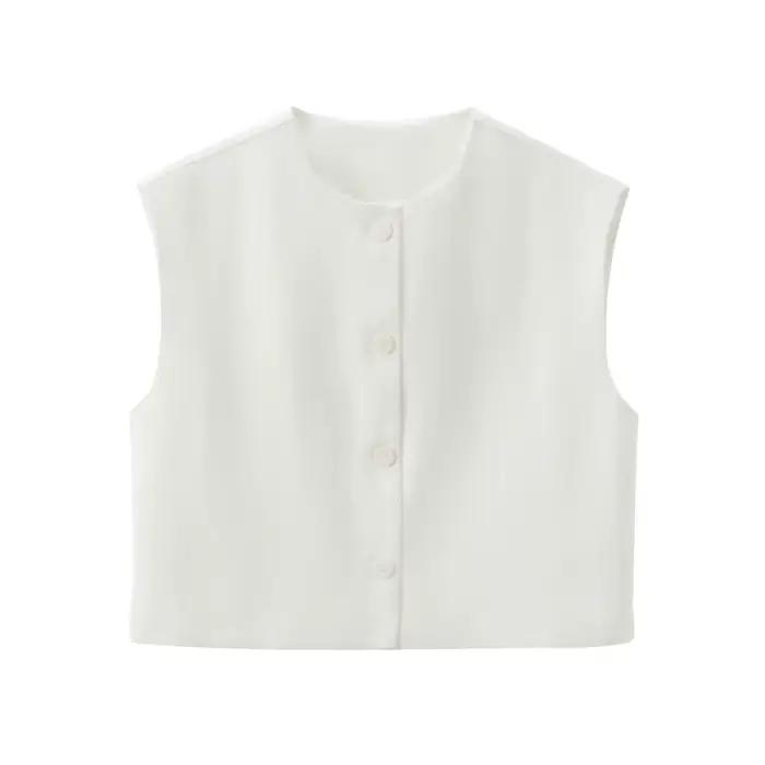 MUJER blanc recadrée gilets pour femmes gilet sans manches
