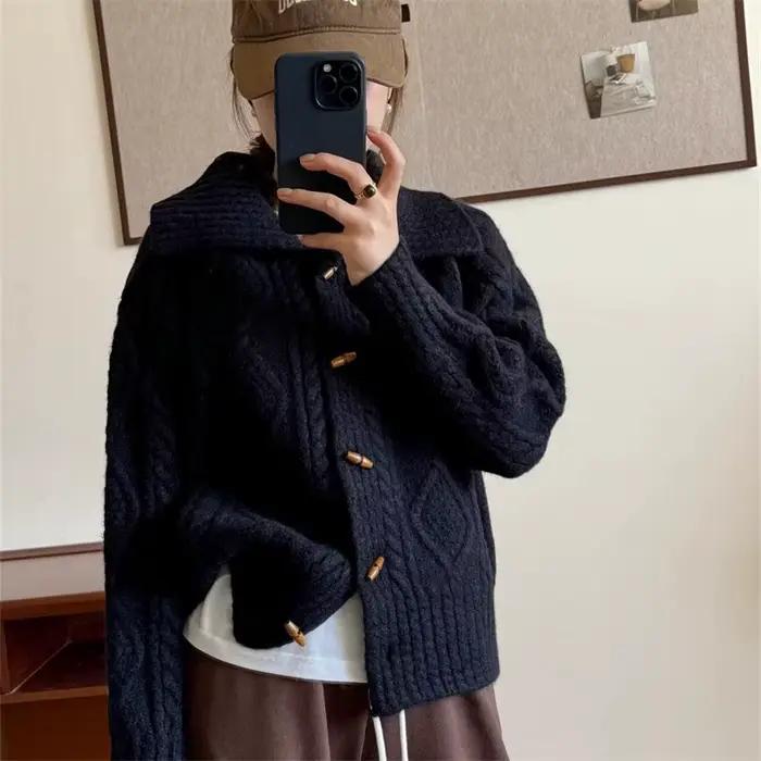 Pull à revers manteau paresseux ample collège diamant pâte frite torsions tricot Cardigan superposition