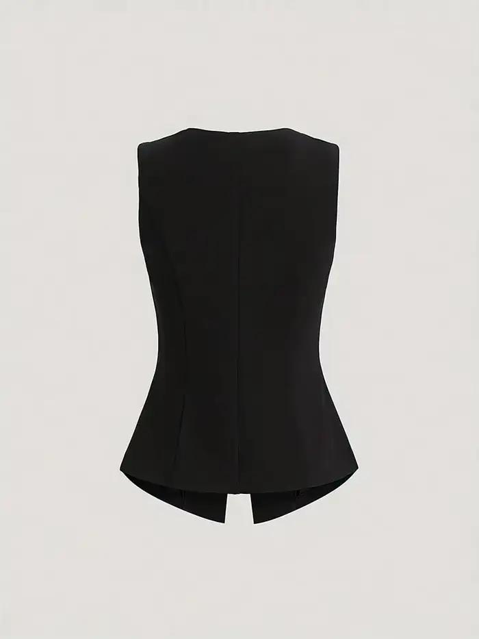 Nouveau grande taille solide bouton en métal mince haut sans manches élégant