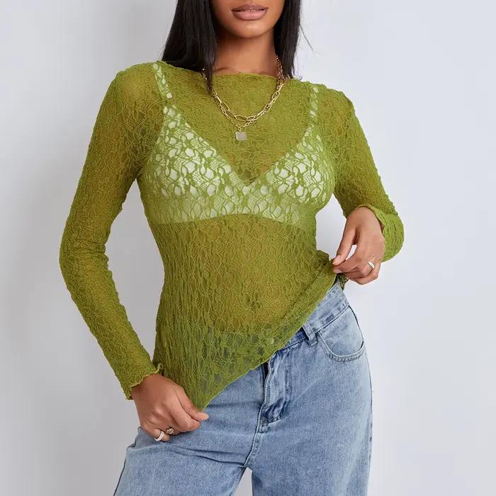 Puloru-Pull transparent en dentelle transparente pour femme