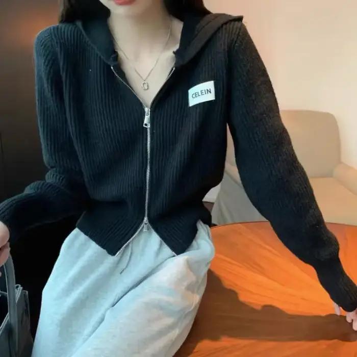 Pull à Capuche avec Fermeture Éclair pour Femme