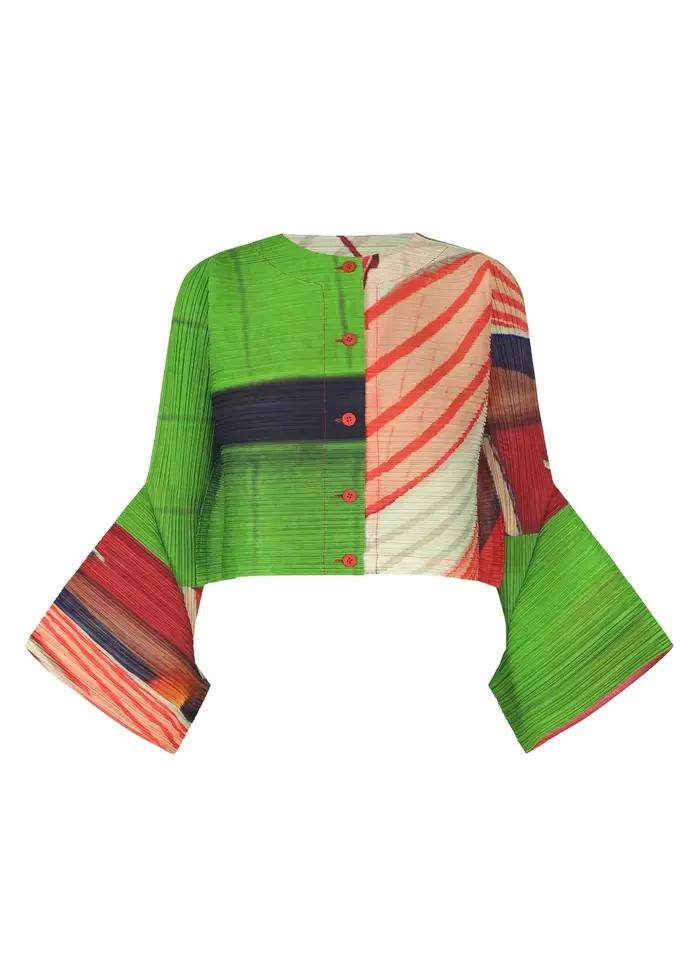 Cardigan plissé imprimé Miyake, chemise à manches évasées boutonnée, hauts