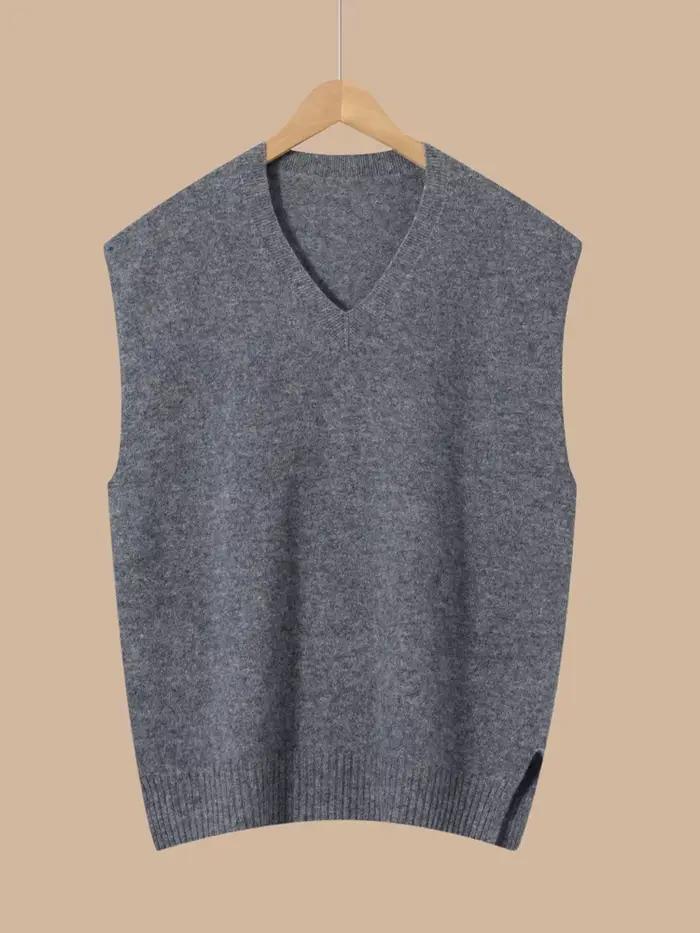 Gilet en laine mérinos pour femmes, col en V, coupe ample, décontracté, automne hiver, élégant et confortable