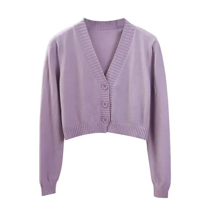 Cardigan court à col en V pour femmes, noir, blanc, simple boutonnage, GD153