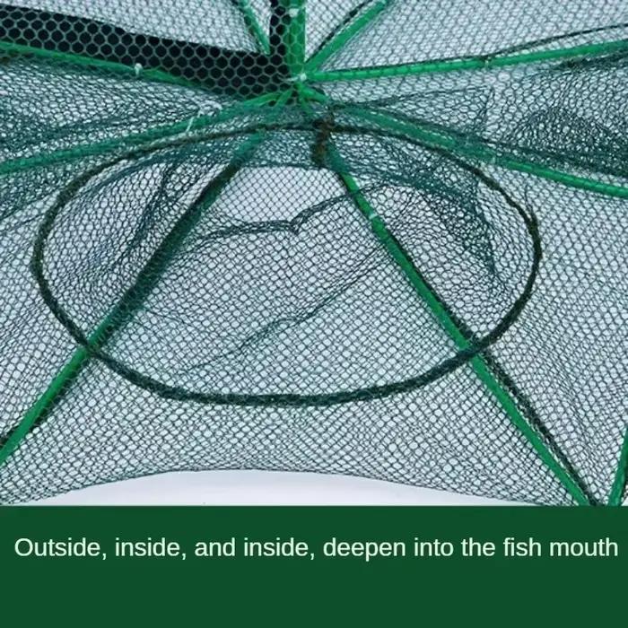 Nouveau filet de pêche pliable hexagonal/octogonal à 8 trous, filet de pêche à la main, filet de lancer, attrapeur d'écrevisses et de crevettes, outil de capture en cage/épuisette