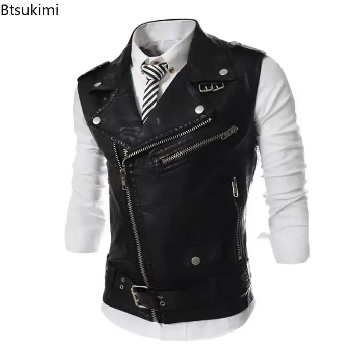 Gilet en cuir PU décontracté pour homme 2026 – Veste sans manches automne-hiver, gilet chaud et épais, gilet de moto en cuir pour homme 3XL