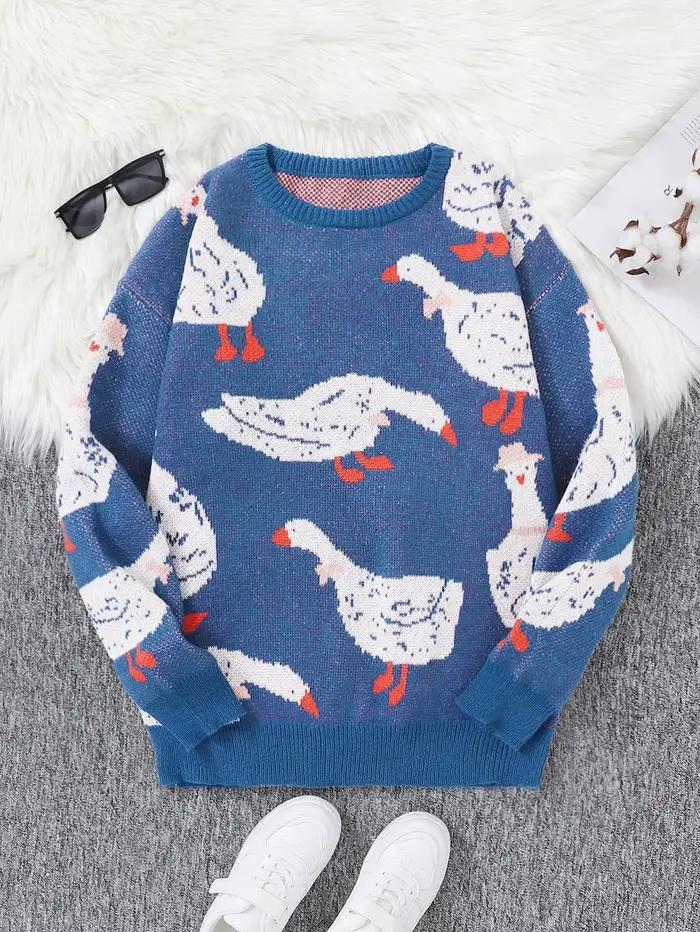 Nouveau populaire automne hiver mignon canard Jacquard motif pull