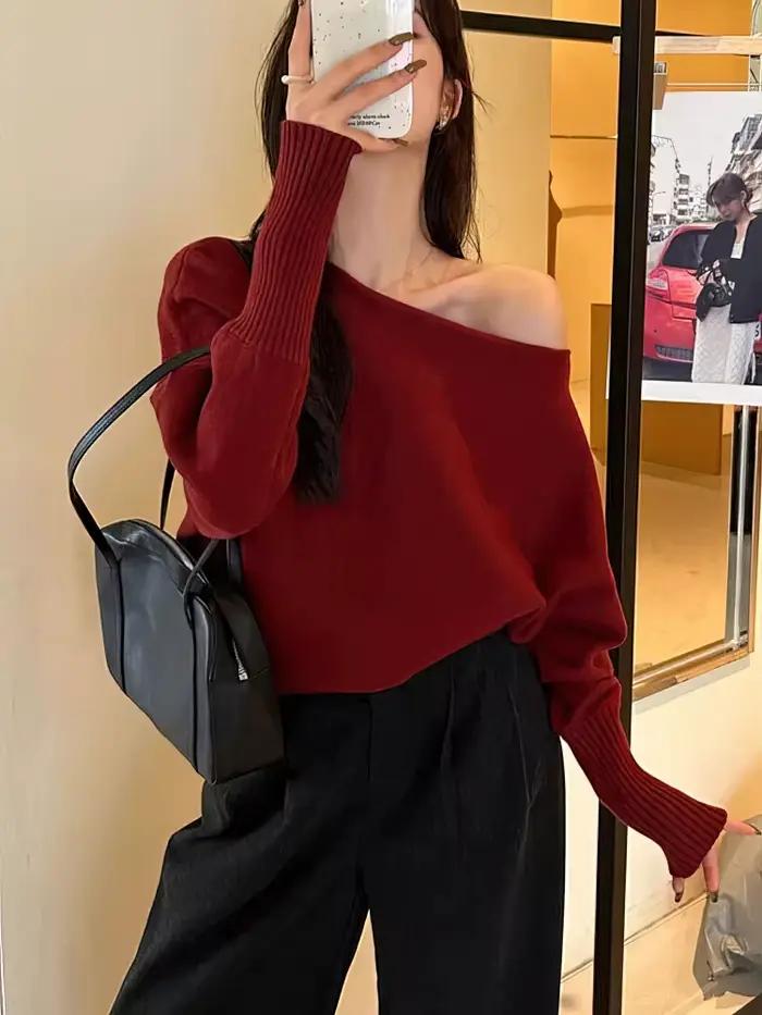 Batwing – Pull tricoté à manches longues pour femme