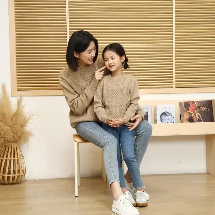 Pull d'hiver en tricot à manches longues pour parents et enfants
