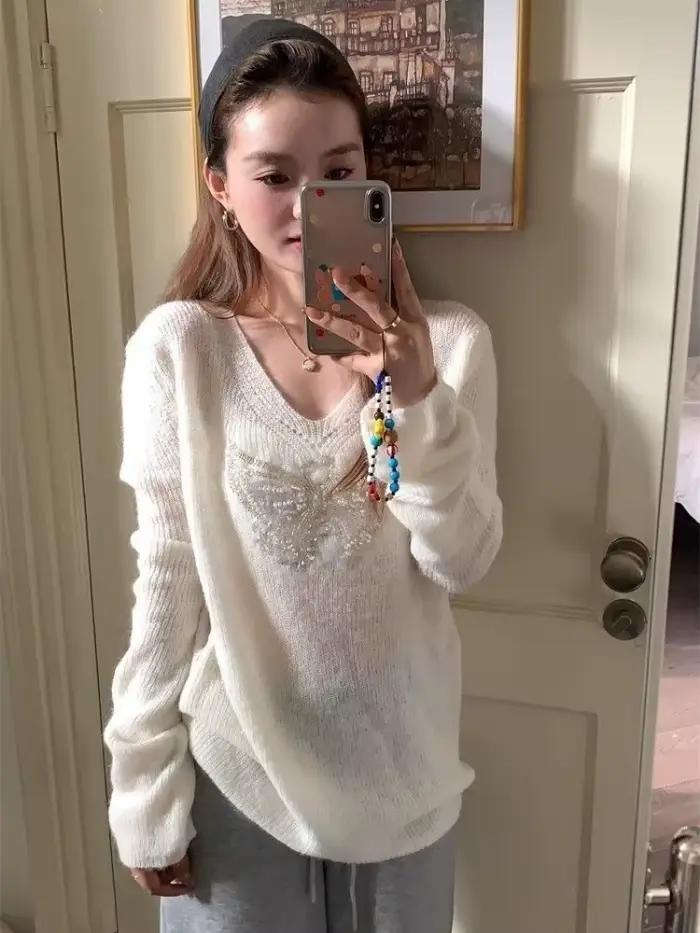 Pull pour femmes col en v évider Pull Femme mode décontracté coréen Sueter Mjuer tricoté Y2k pulls