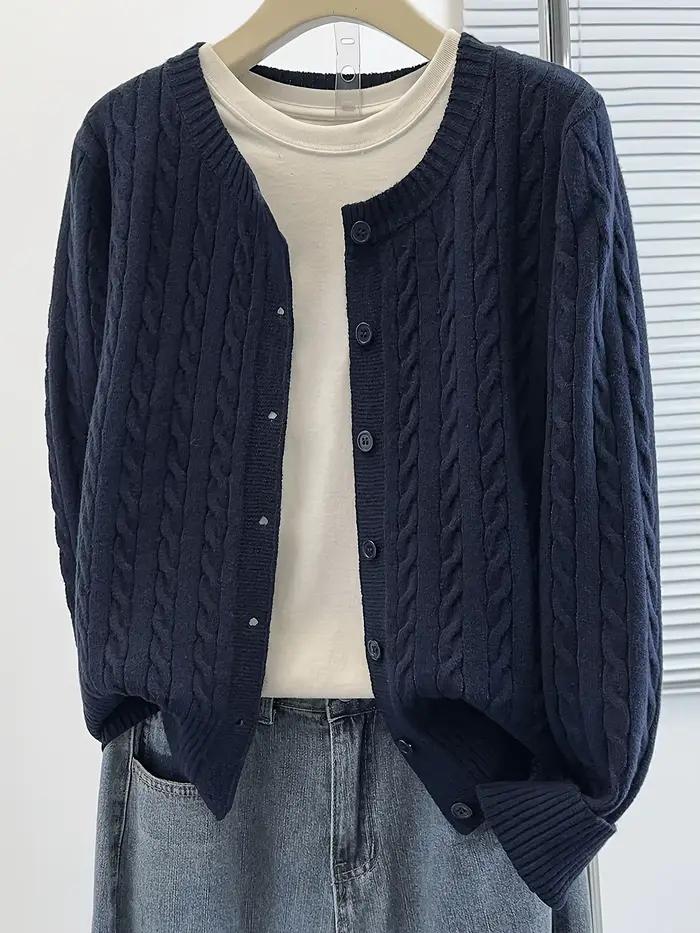 Cardigan en tricot torsadé rétro français à boutons