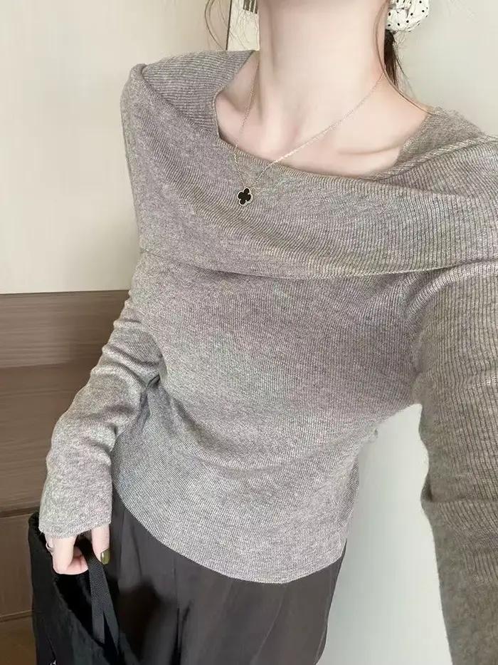 Haut en tricot à col irrégulier pour femme pour l'automne et l'hiver