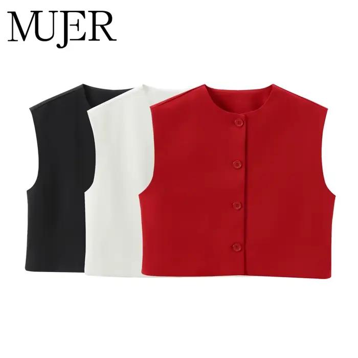 MUJER blanc recadrée gilets pour femmes gilet sans manches