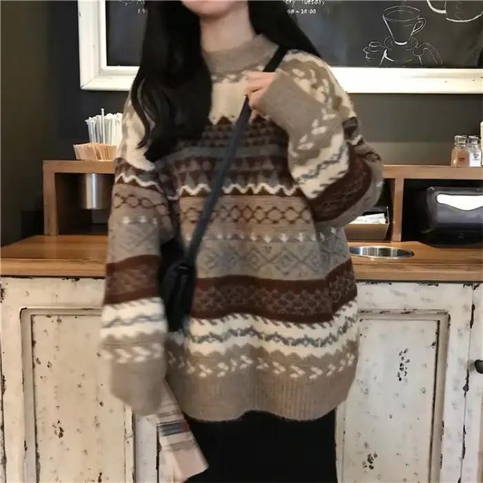 2025 nouveau pull ample Jacquard coréen pour femmes