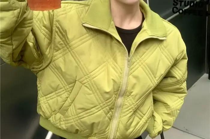 Col montant tempérament vert coton vêtements automne et hiver nouveau Design
