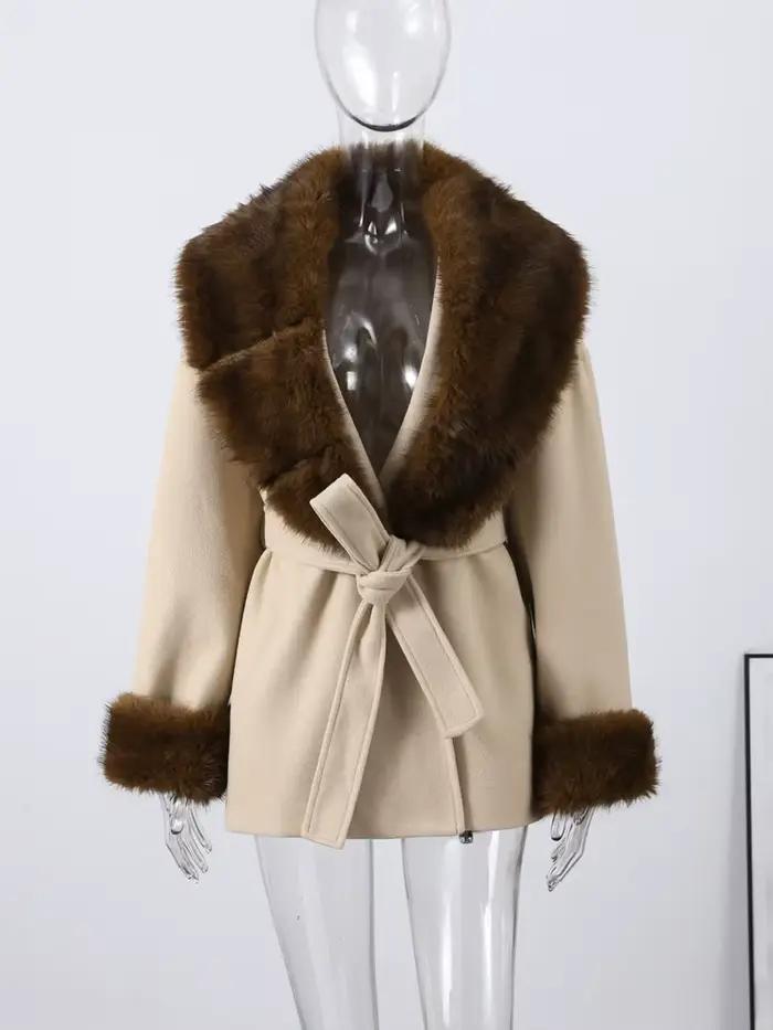 Manteau de fausse fourrure ample et chic col rabattable pour femmes automne hiver polyvalent à offrir occassions spéciales