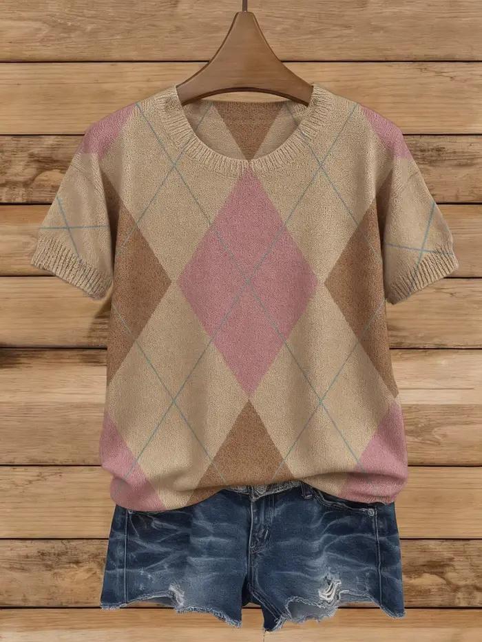 Pull en tricot à imprimé Argyle vintage pour femme