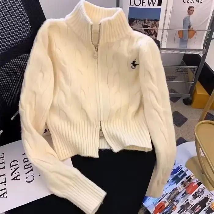 Veste pull polyvalente rétro à col montant avec fermeture éclair pour l'automne et l'hiver