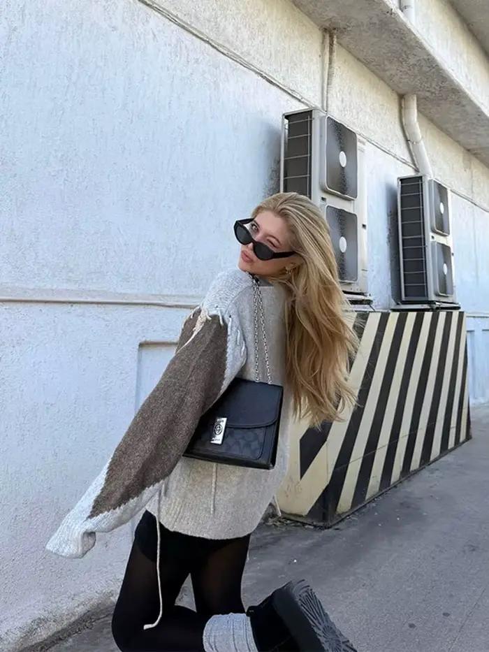 Lingge élégant cordon femmes pulls solide col rond tricoté manches longues chandails femme 2025 automne rue dame pull